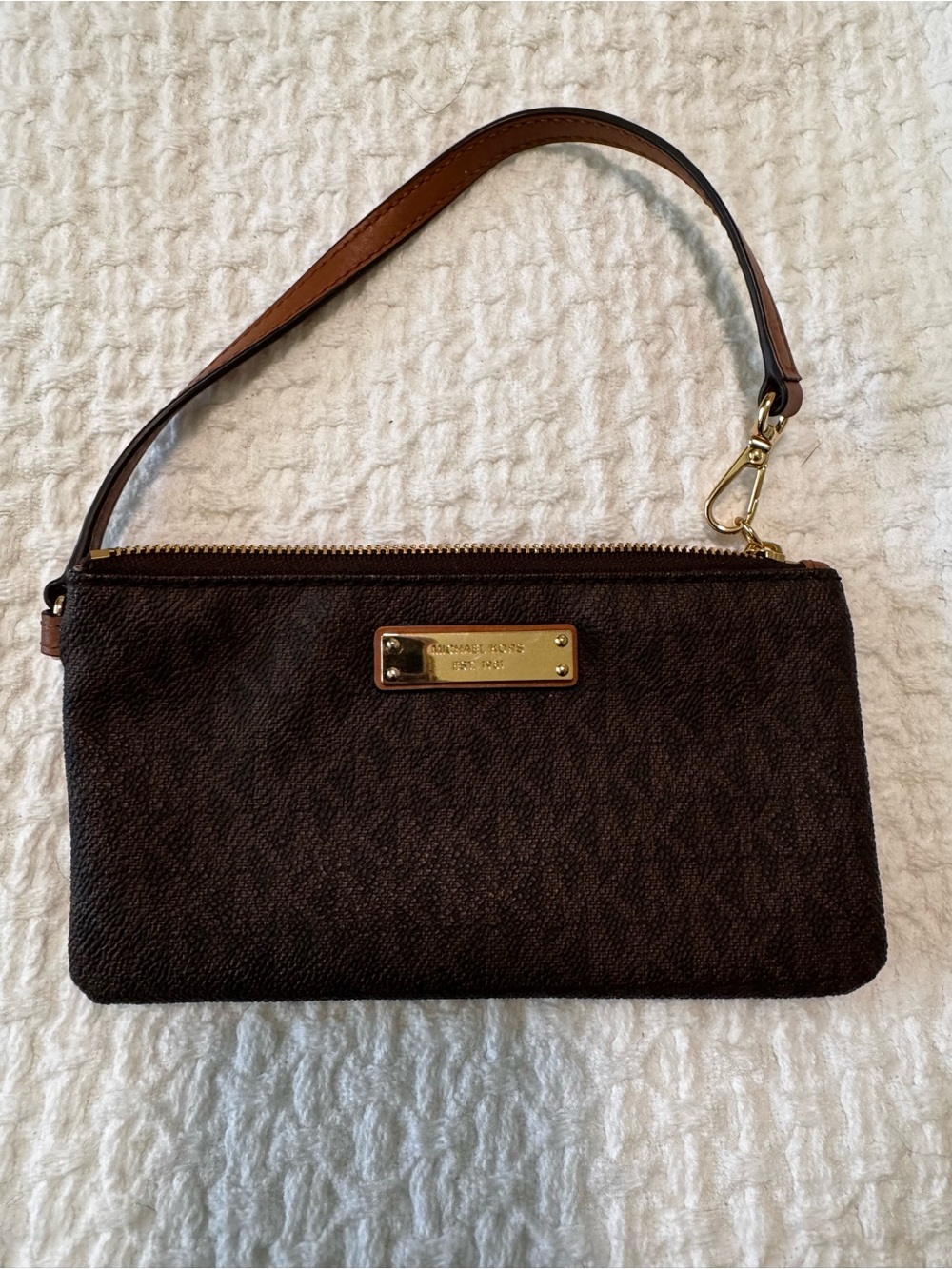 Michael Kors Dark Brown Wristlet Clutch with Gold Hardware